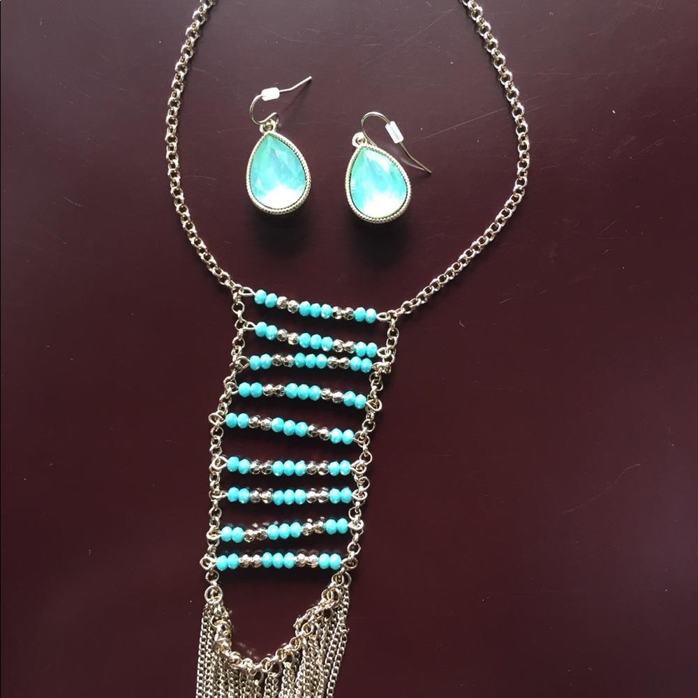 Long chain with matching earrings.